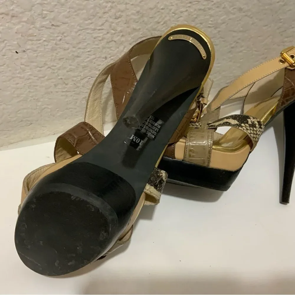 Michael Kors Niki Genuine Snakeskin Strappy Heels size 10 heels 5”